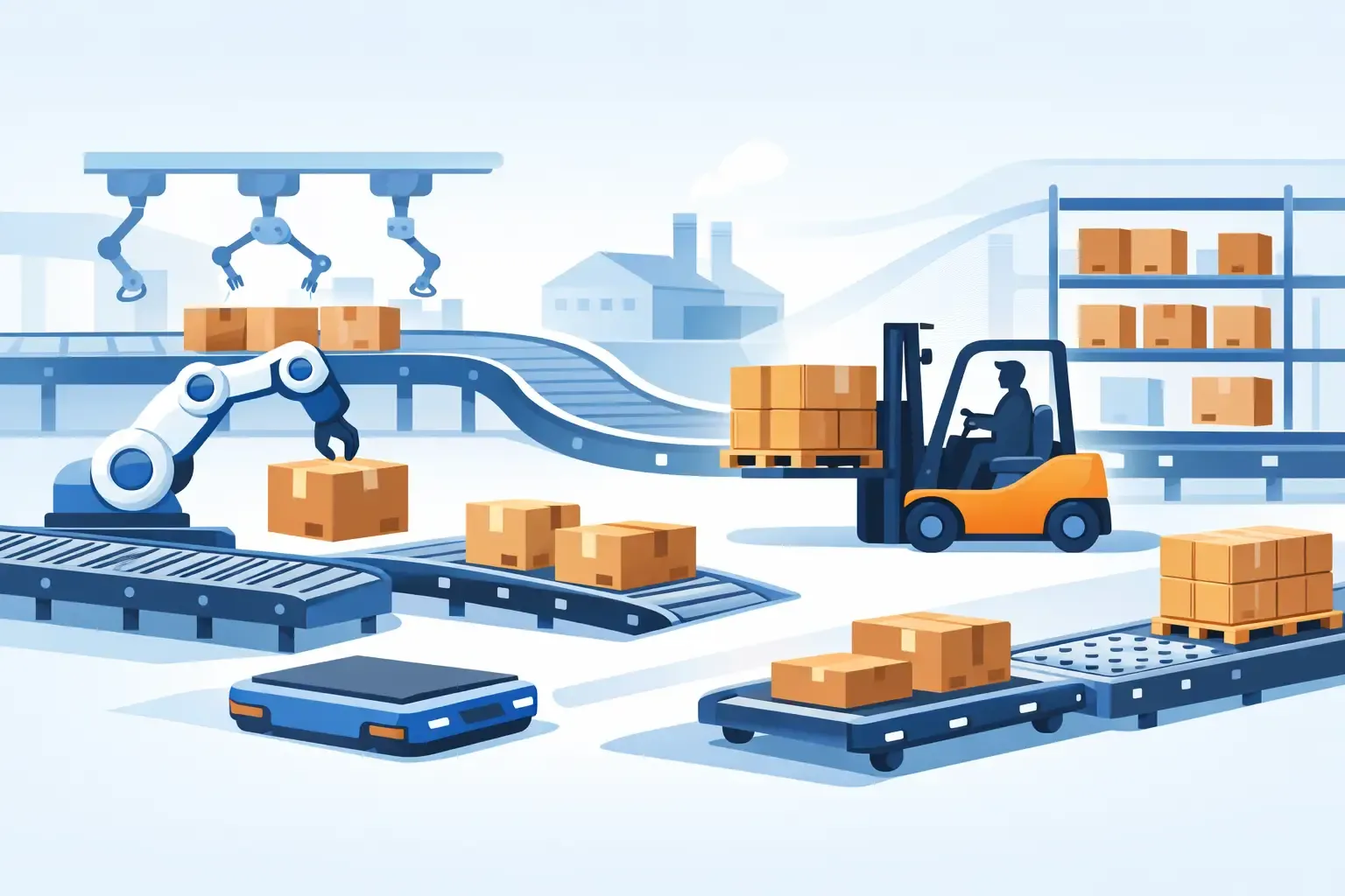 Floor conveyor systems for industrial flow